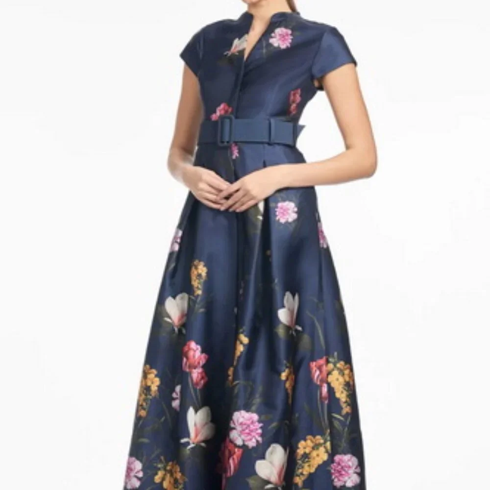 Sachin & Babi Midnight Garden Blue Marta Floral Print Satin Gown - Picture 3 of 6